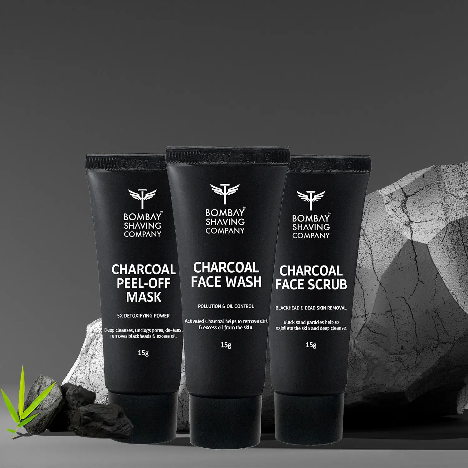 Bombay Shaving Company Mini Charcoal Facial Kit | Deep Cleansing Trial Pack | Face Wash, Face Scrub & Peel Off Mask 300 gm