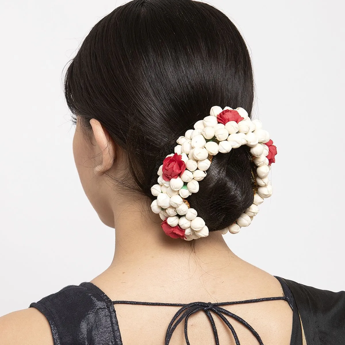 Moedbuille Red Floral Design Off-White & Green Beaded And Lace Handcrafted Hair Accessory