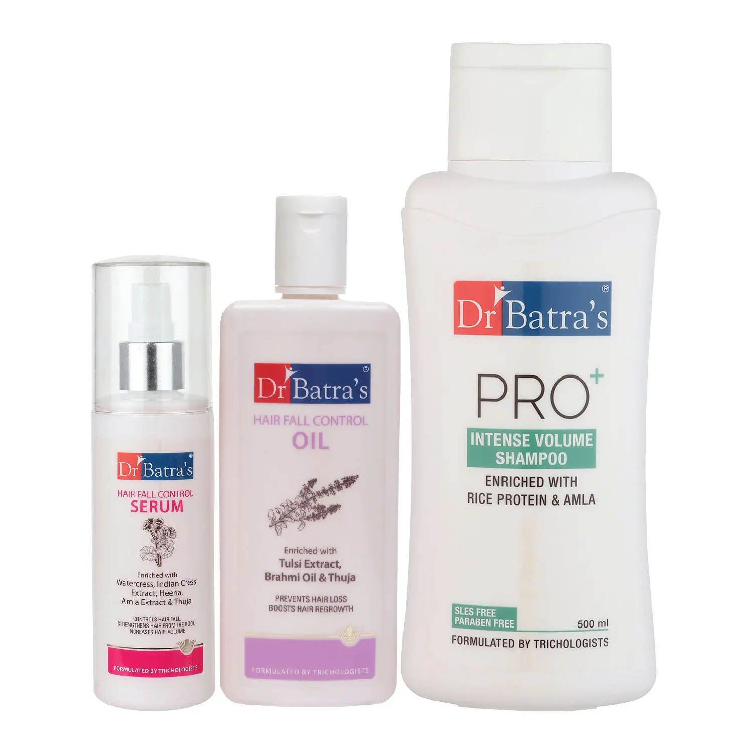 Dr Batra's Hair Fall Control Serum-125 ml, Pro+ Intense Volume Shampoo - 500 ml and Hair Fall Control Oil- 200 ml         