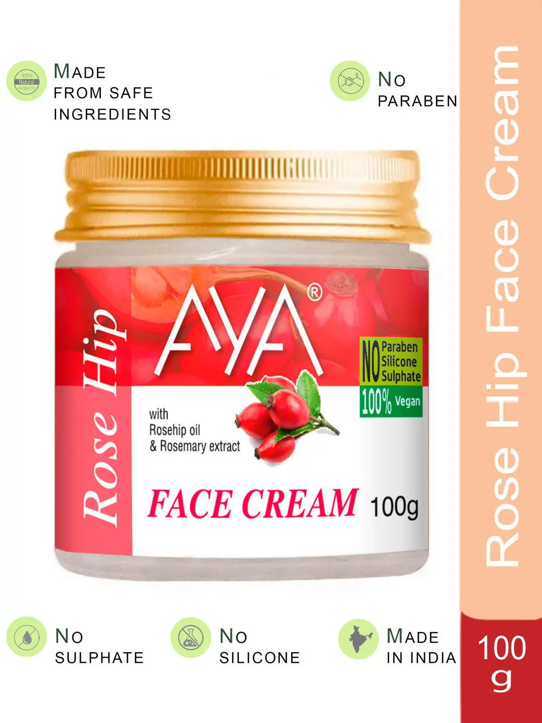 AYA Rosehip Face Cream, 100 g | No Paraben, No Silicone, No Sulphate