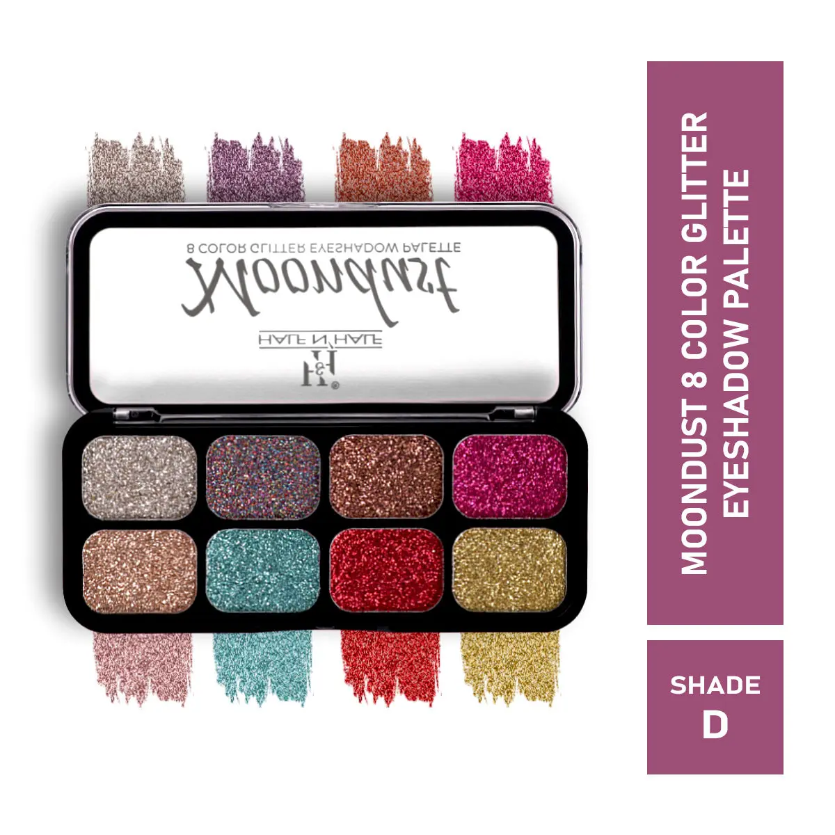 Half N Half Moondust 8 Colour Glitter Shimmer Silver Eyeshadow Palette, Ultra Pigmented Blendable, Long Lasting Waterproof, Flawless Finish, Shade-D (12gm)