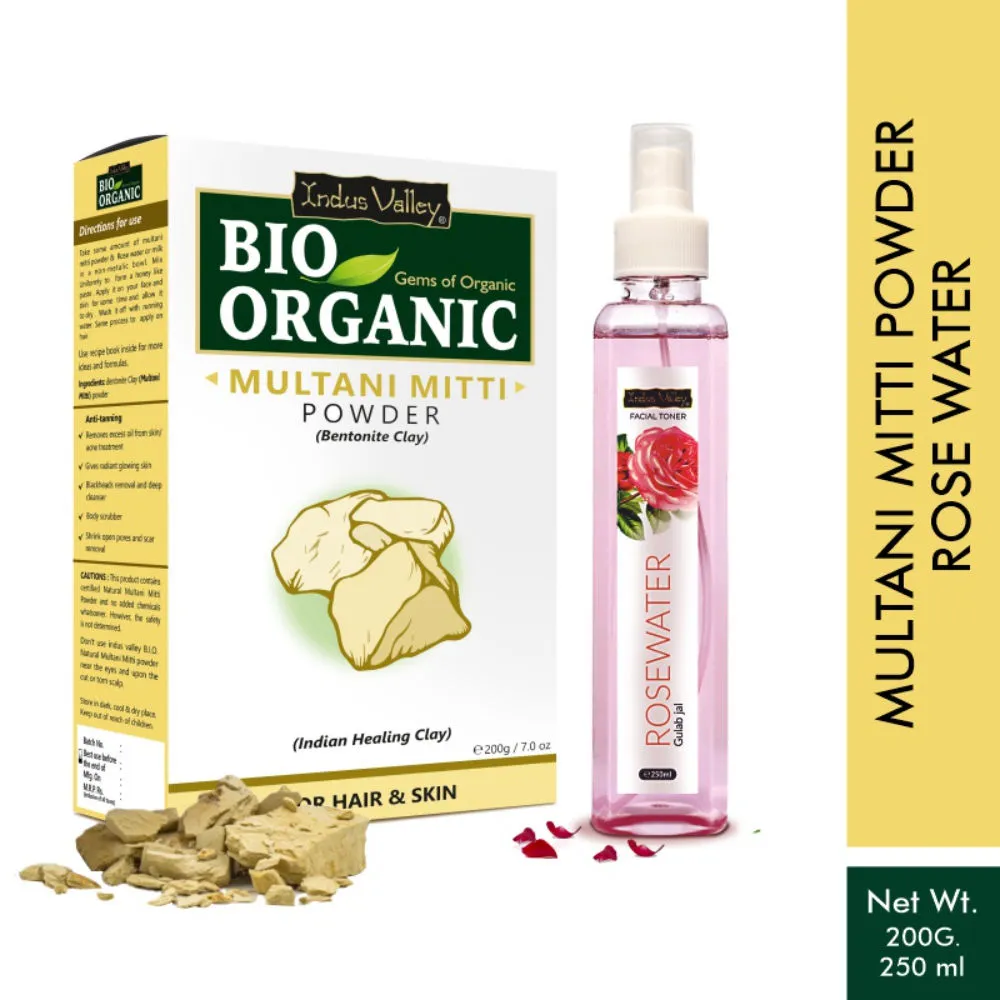 Indus Valley Fresh Rose Water Toner with Multani Mitti Powder Combo Pack