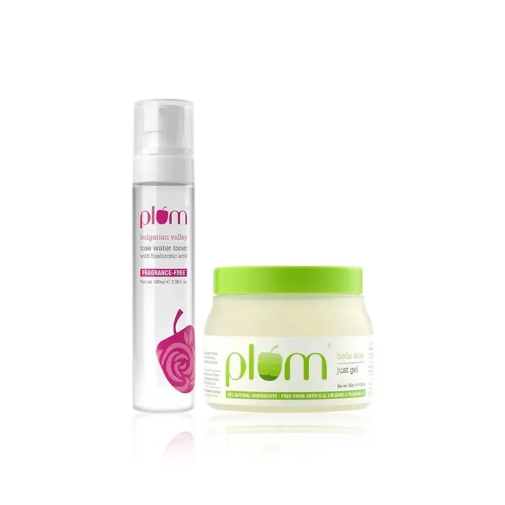 Plum Gentle Skin Soothers Duo Best Aloe Vera Gel - 99% Natural Rose Water Toner With Hyaluronic Acid