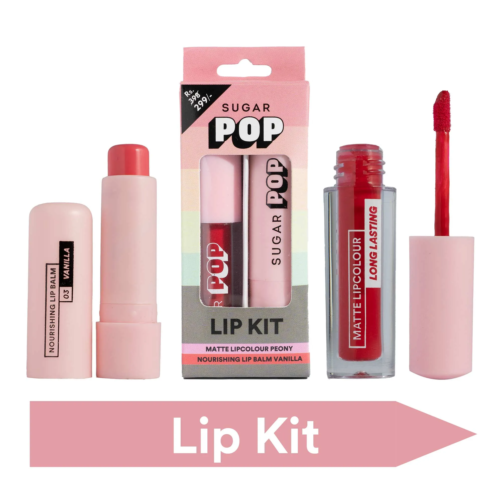 SUGAR POP Matte Lipcolour - 03 Peony + Nourishing Lip Balm - 03 Vanilla Lip Kit