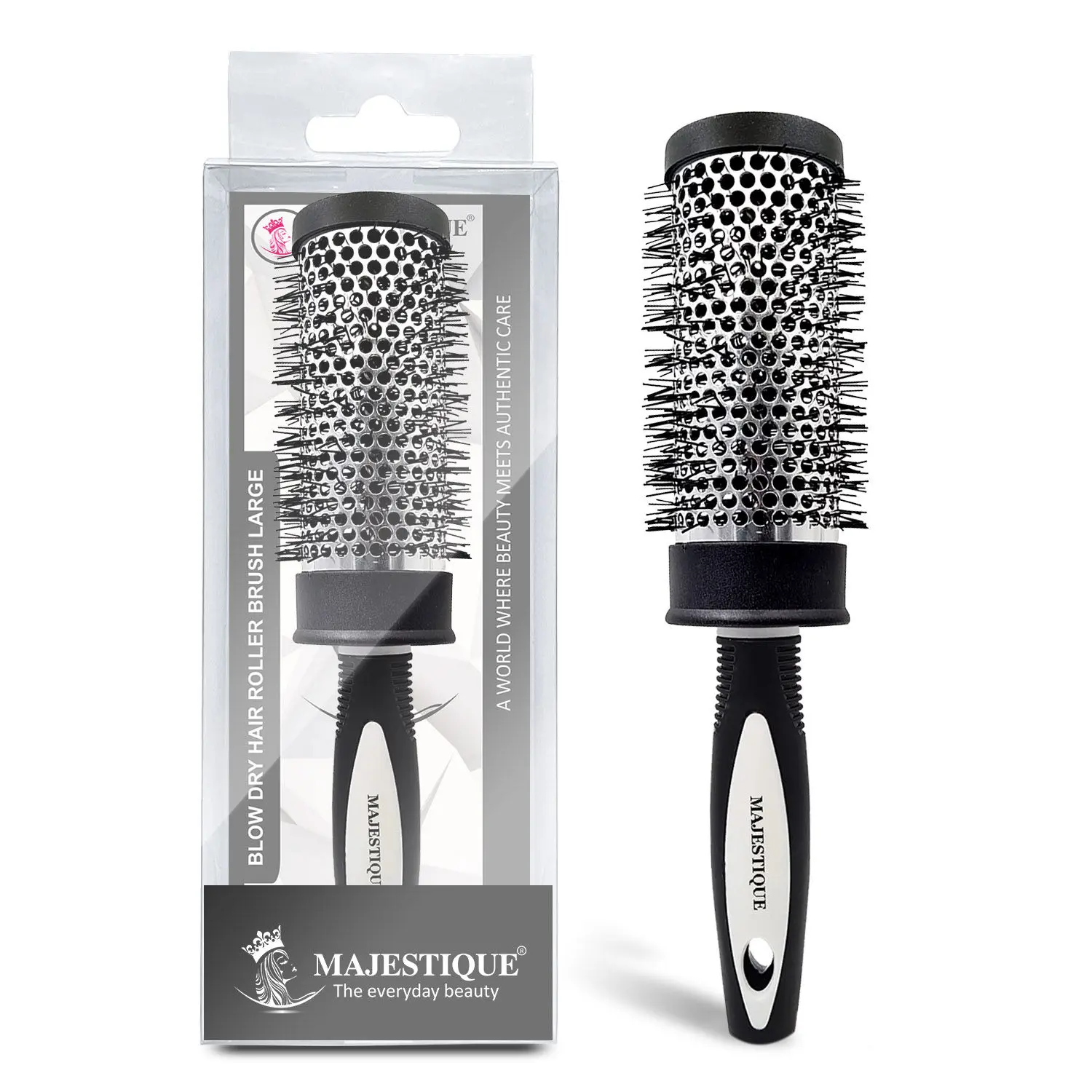 Majestique Blow Dry Hair Roller Brush - Large Ceramic Ion Brush, Drying Straightening Curling HR142