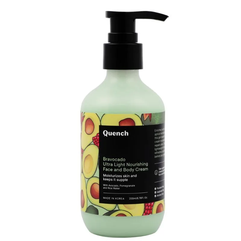 Quench Bravocado Ultra Light Nourishing Face And Body Cream, Moisturizes And Hydrates Skin,