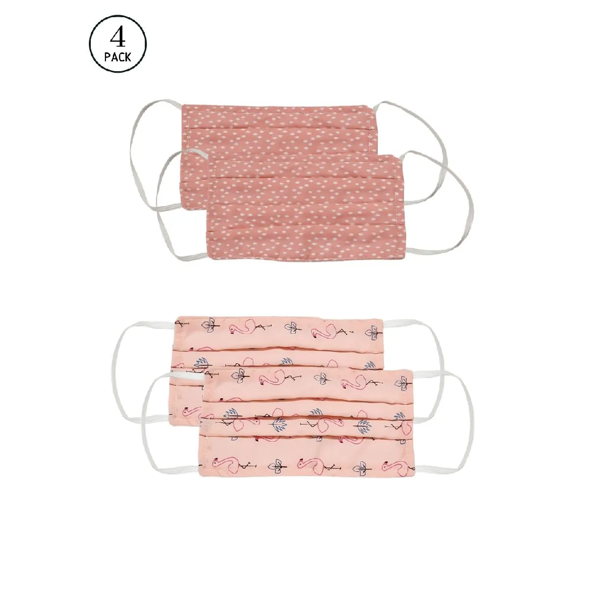 Bellofox Alice And Flamingo 3-layer 3-ply Reusable & Washable Cotton Face Mask (set Of 4)