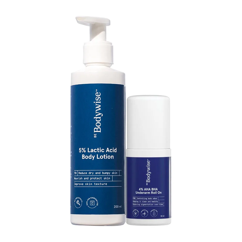 Be Bodywise 4% AHA BHA Underarm Roll On & 5% Lactic Acid Lotion- Helps Promote Glowing Underarms