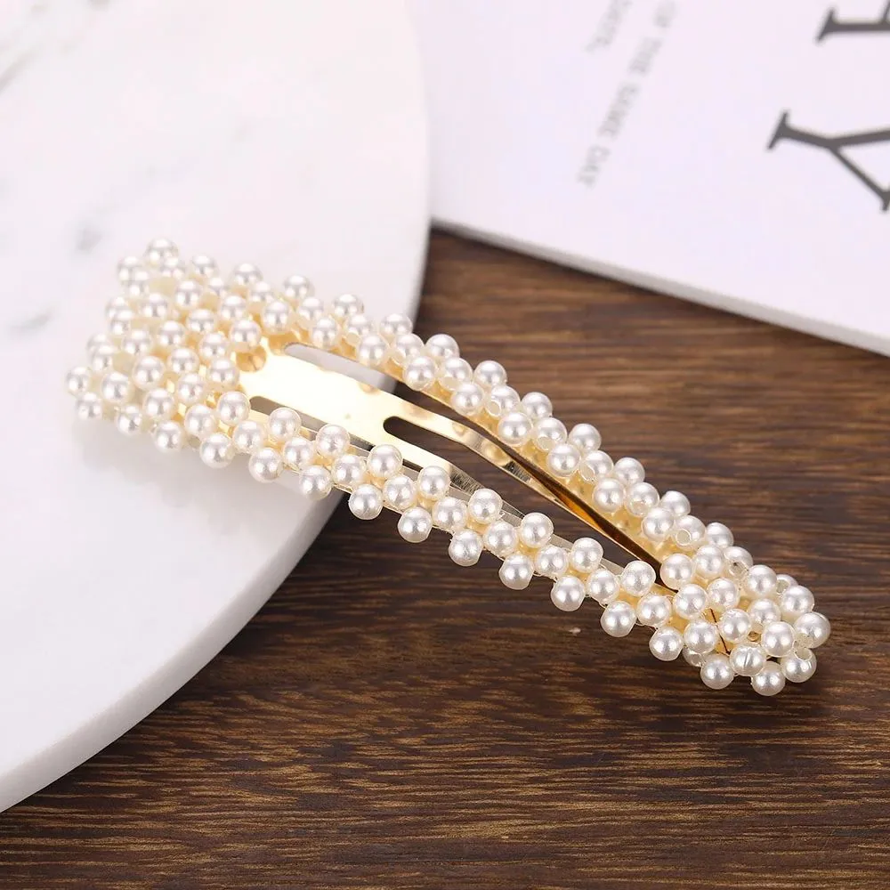 Fabula Gold Tone Geometric Shape Pearl Party Hair Clip/Hair Pin