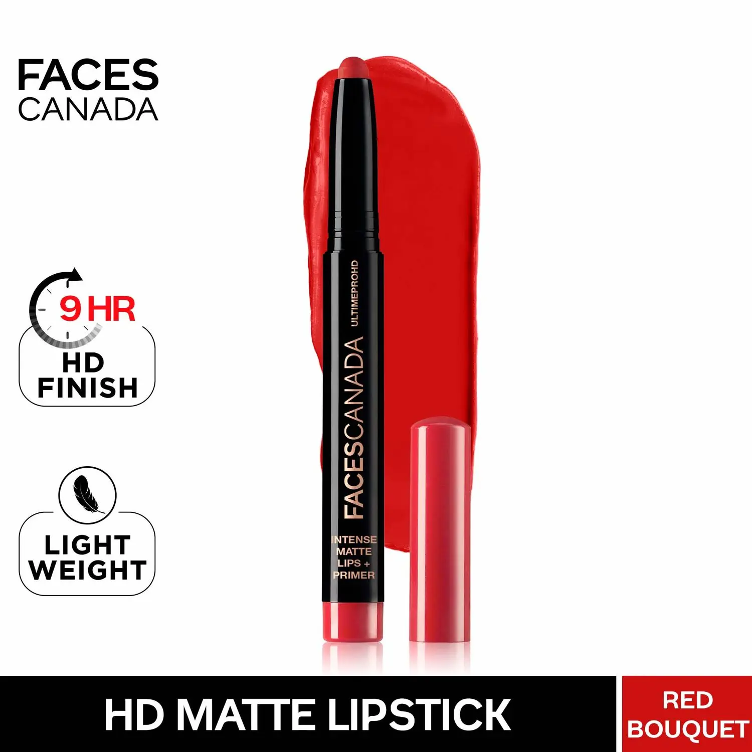 Faces Canada HD Intense Matte Lipstick | Feather light comfort | 10 hrs stay| Primer infused | Flawless HD finish | Made in Germany | Red Bouquet 1.4g