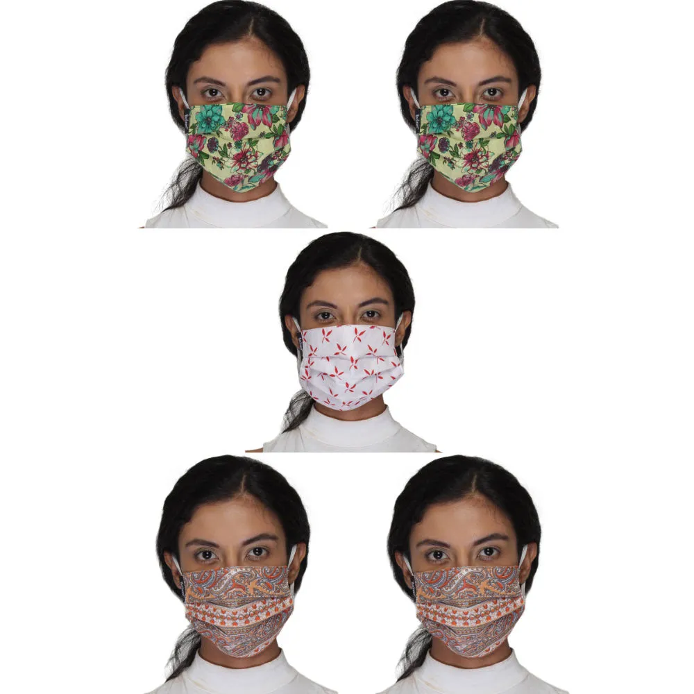 Anekaant Pack Of 5 Multicolor 3-Ply Reusable Cotton Printed Fabric Fashion Mask