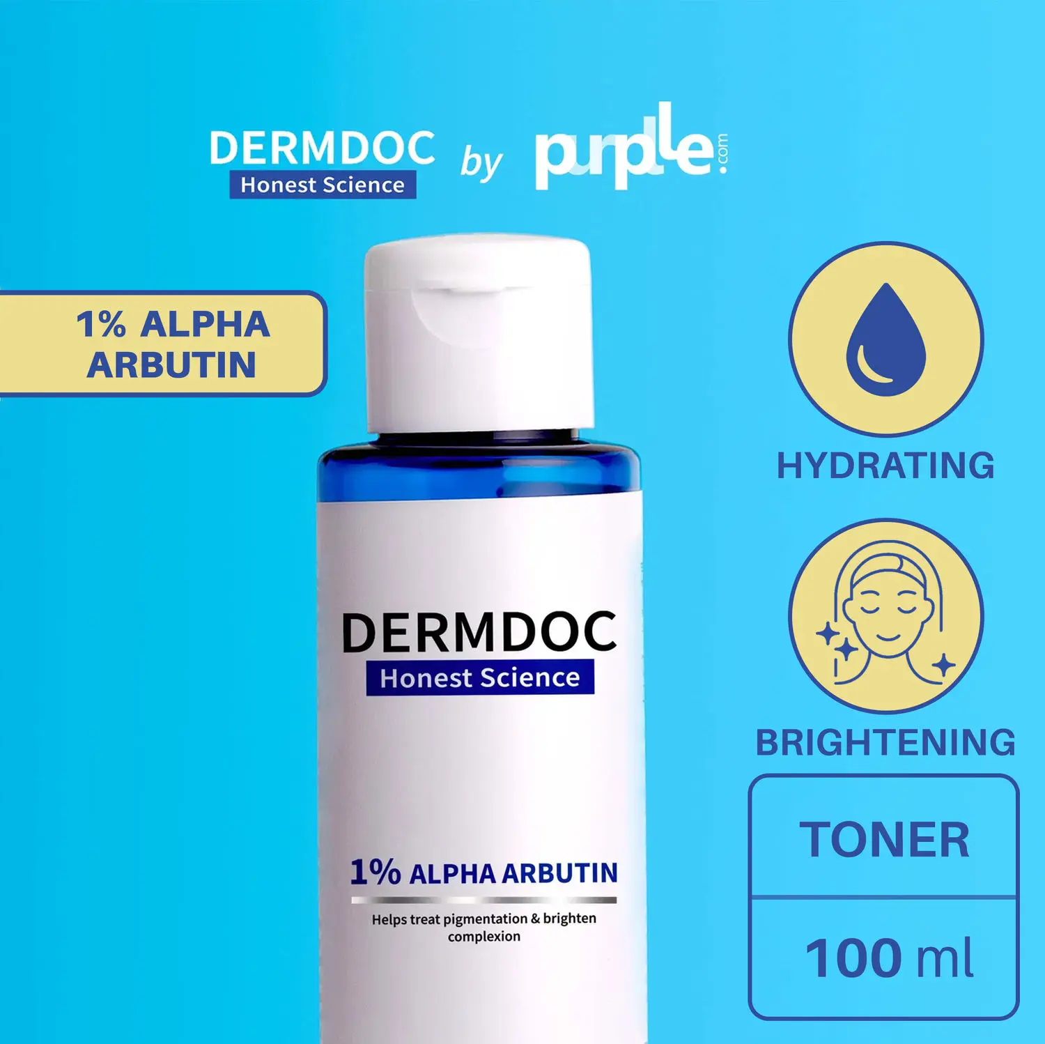 DERMDOC by Purplle Skin Glowing Face Toner with Alpha Arbutin (100ml) | toner for face | hydrating toner | skin brightening