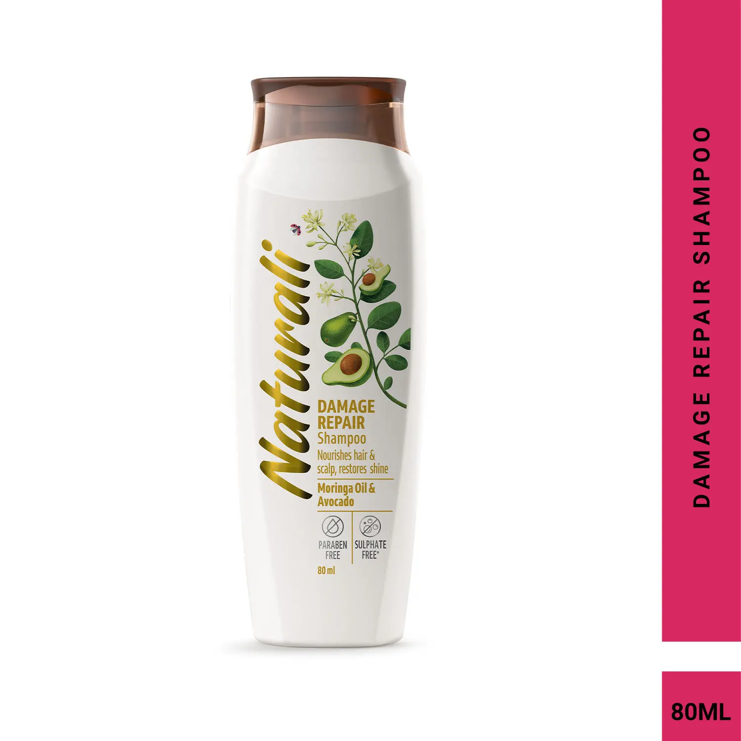 Naturali Damage Repair Shampoo | With Moringa Oil & Avocado| Repairs Damage & Restores Shine | 80 Ml