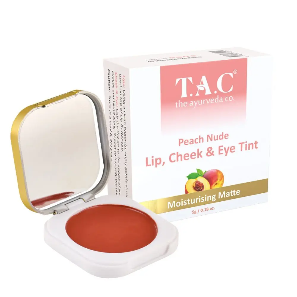TAC - The Ayurveda Co. Lip Tint & Cheek Tint Blush with Cocoa and Coconut Oil Organic SLS & Paraben Free, Glossy Finish, 10g - Peach Nude Pink