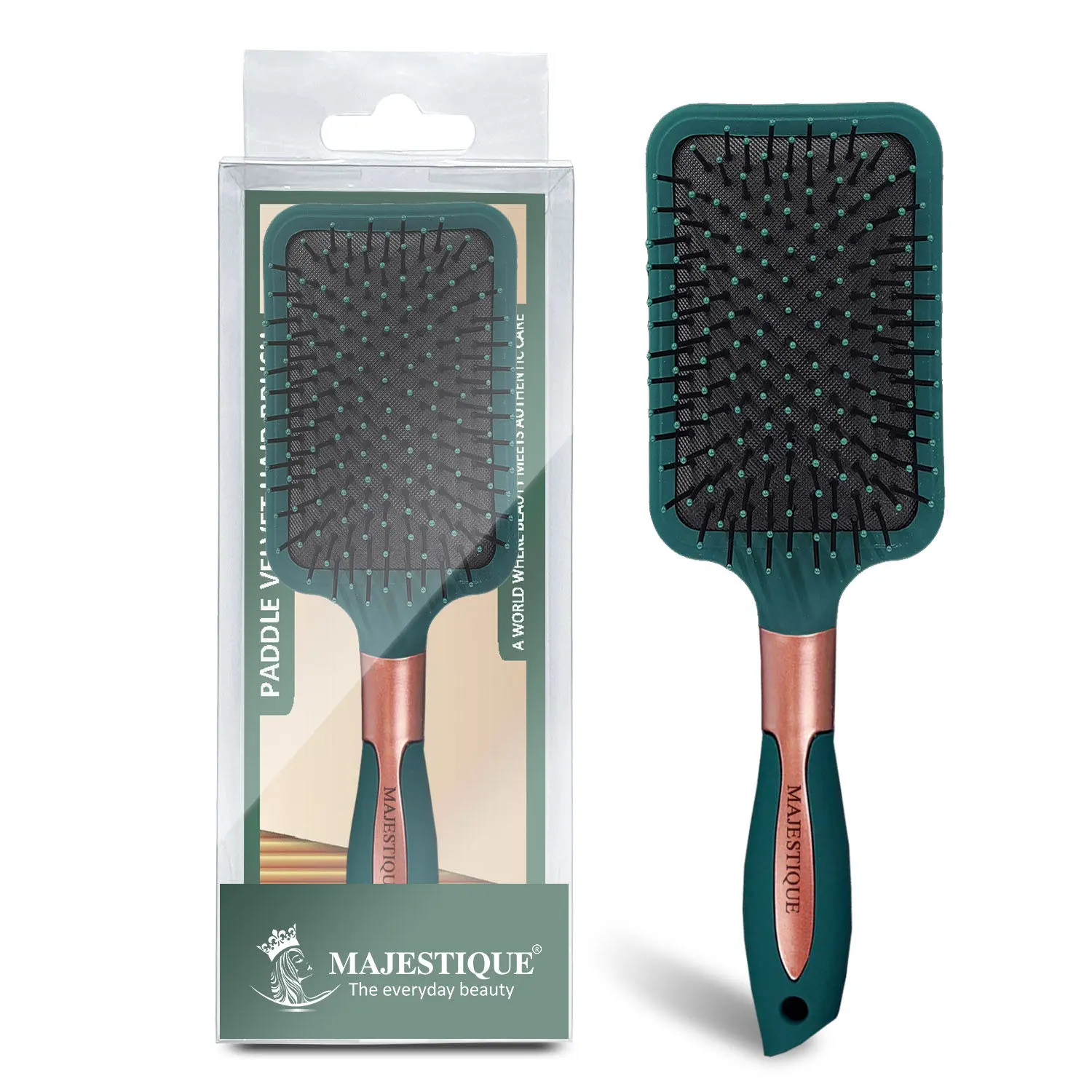 Majestique  Paddle Green Velvet Air Cushion Hair Brush  - Styling Detangling Wet & Dry For Women, Men