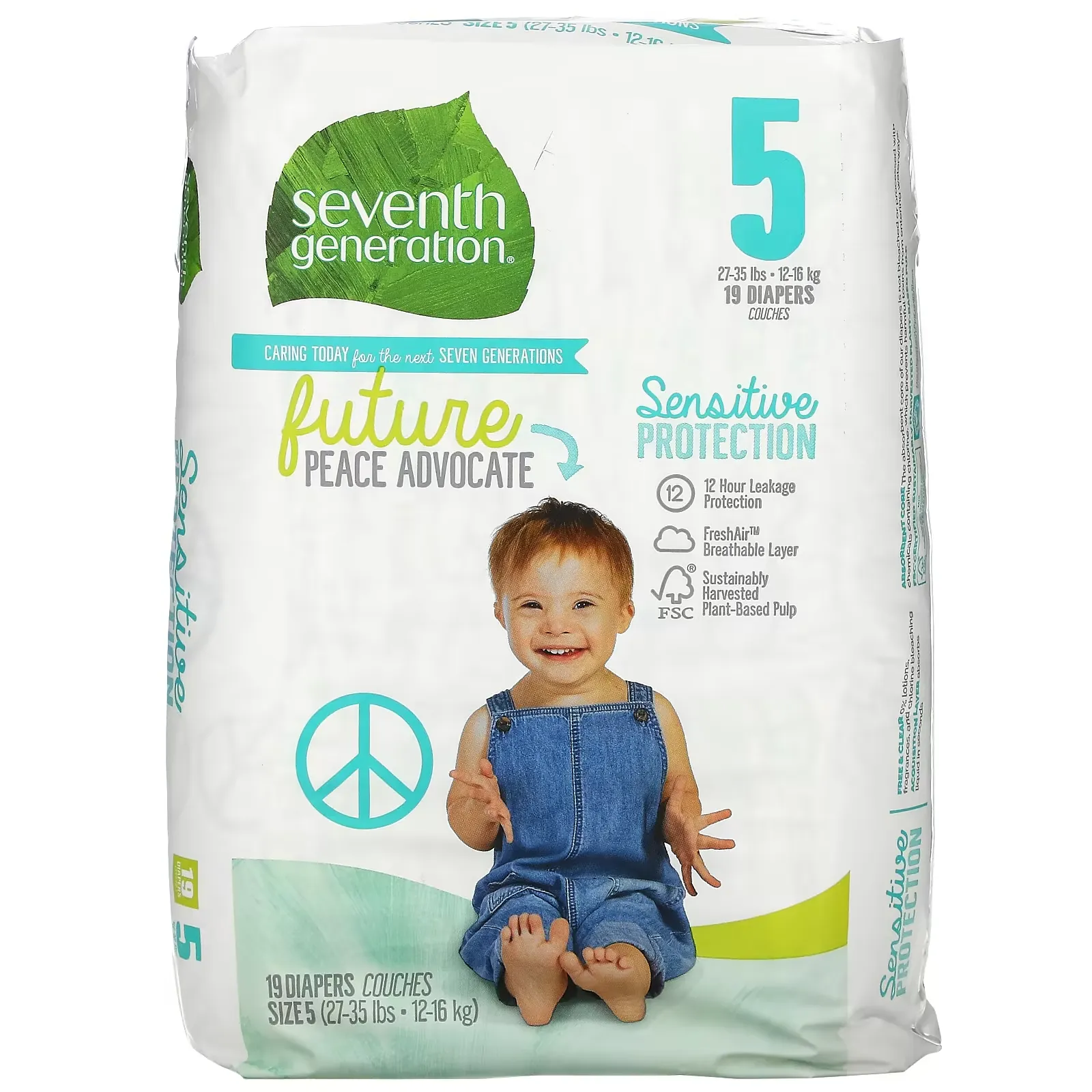 Sensitive Protection Diapers, Size 5, 27 - 35 lbs, 19 Diapers