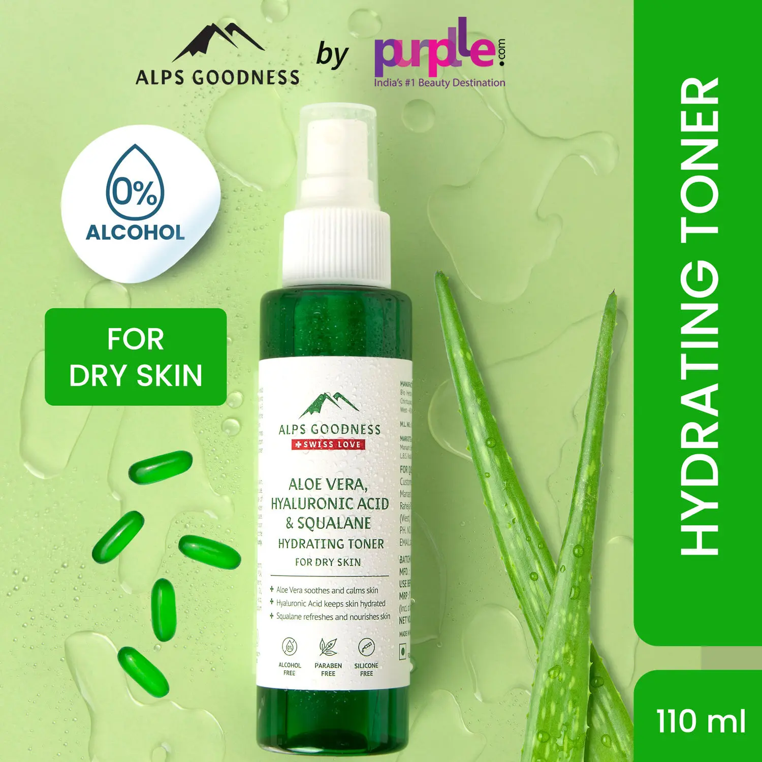 Aloe Vera, Squalane and Hyaluronic Acid Hydrating Toner - For Dry Skin