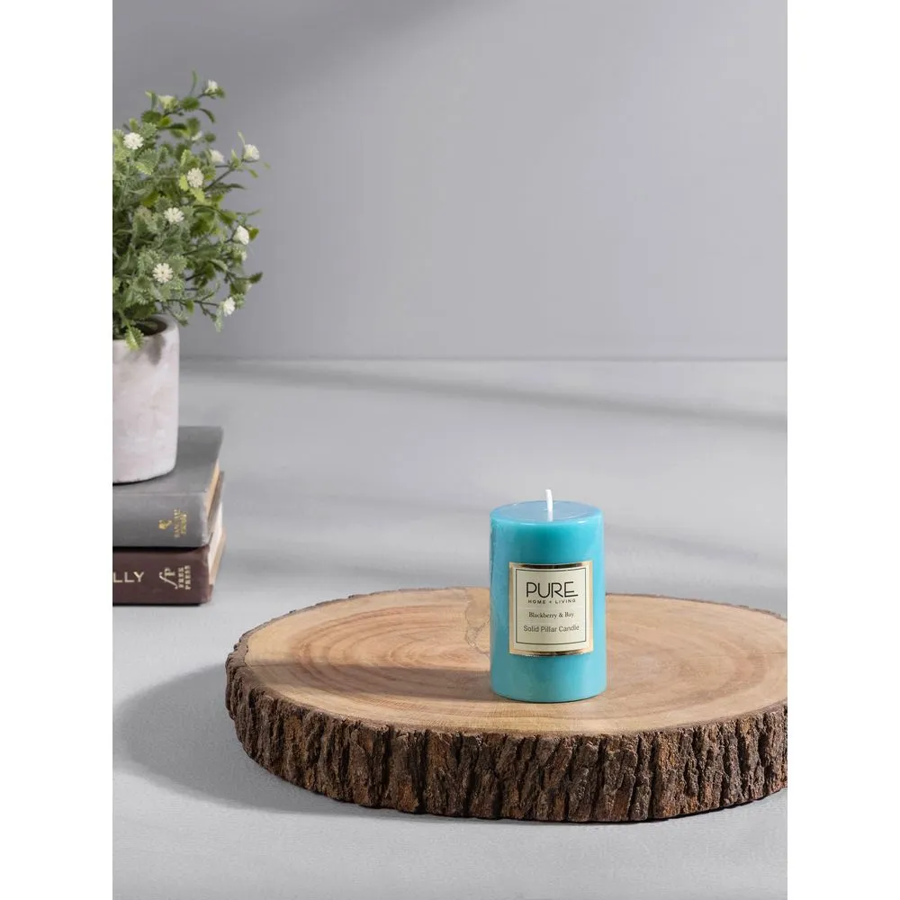 Pure Home + Living Set of 2 Small Aqua Blackberry and Bay Pillar Candle