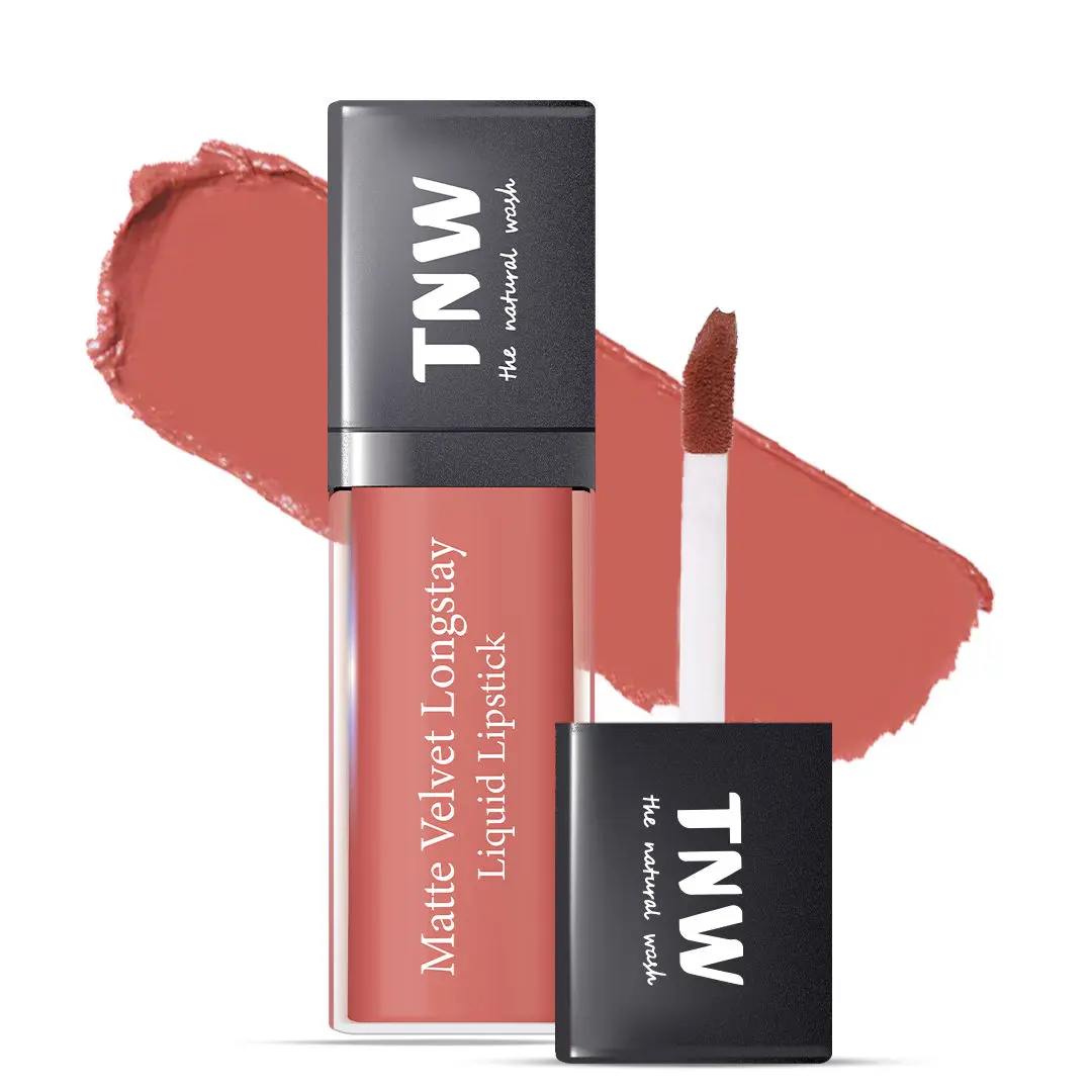 TNW -The Natural Wash Matte Velvet Longstay Liquid Lipstick with Macadamia Oil and Argan Oil | Transferproof | Pigmented | Pretty Peach | Peachy Nude