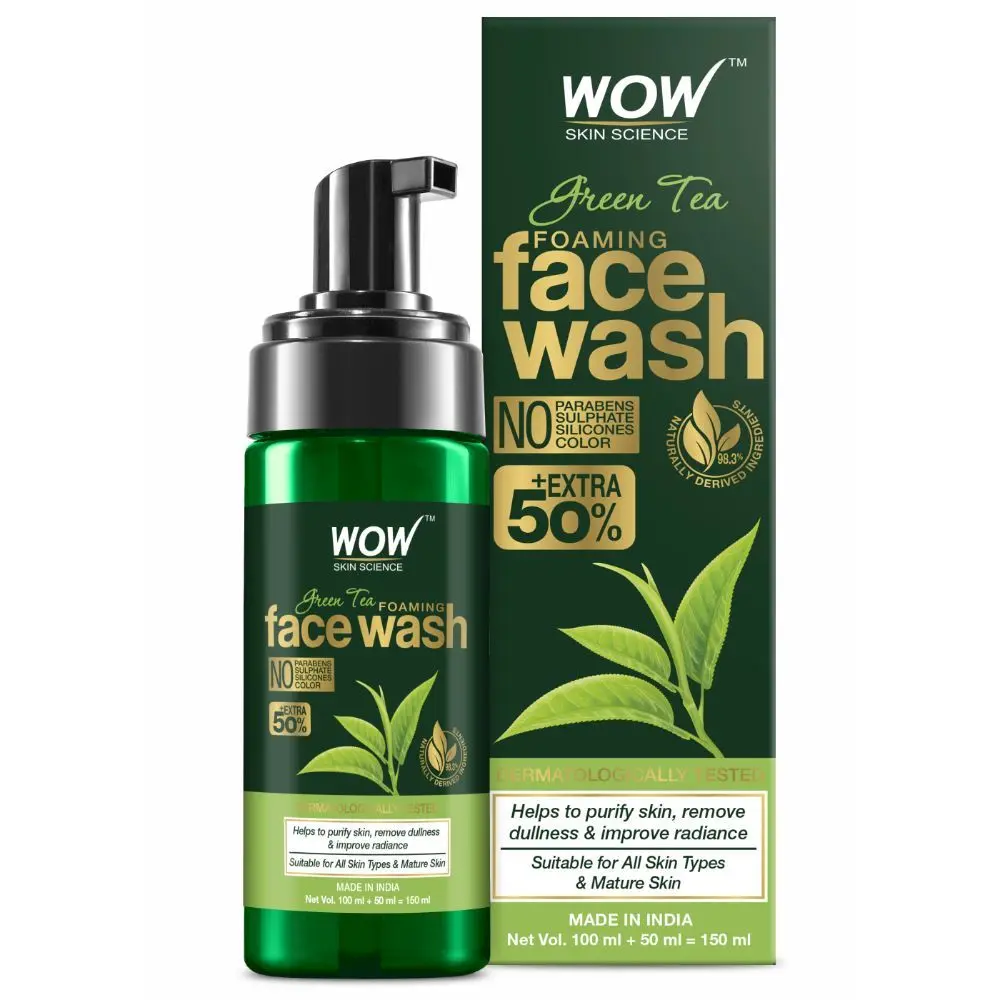 WOW Skin Science Green Tea Foaming Face Wash with Pump (100 ml + 50 ml)