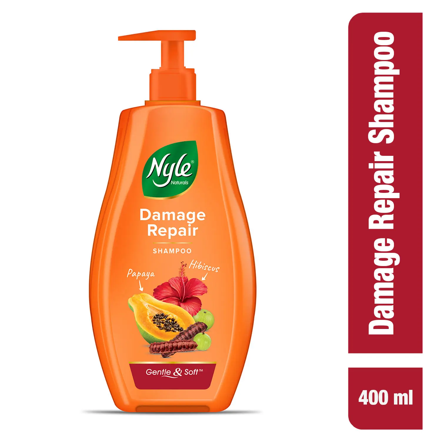 Nyle Naturals Damage Repair Shampoo, With Papaya, Hibiscus and Shikakai,Gental & Soft, pH Balanced and Paraben Free, For Men & Women,400ml