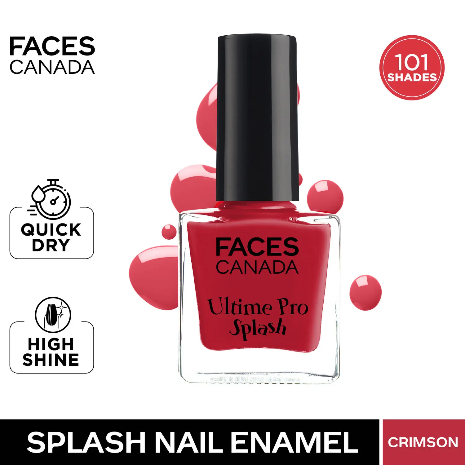 Faces Canada Splash Nail Enamel | Fast Dry | High Shine | Long Lasting | No Chip Formula | No Harmful Chemicals | Shade - Crimson 8ml