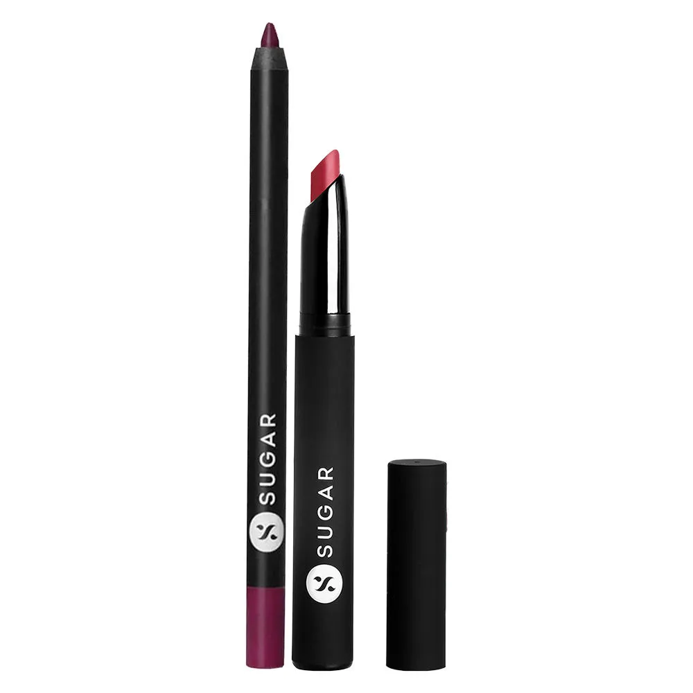 SUGAR Matte Attack Transferproof Lipstick & Lipping On The Edge Lip Liner With Free Sharpener