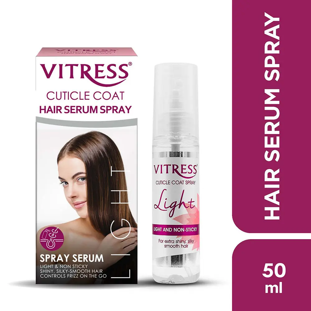 Vitress Cuticle Coat Light Hair Serum Spray, Instant Hair Transformation, Control Frizz On-The-Go, Lightweight, Non-Sticky Hair Spray, Satin-Soft Touch, Livelier Shine, Easy-To-Manage Hair, Suitable For All Hair Types, 50 ml