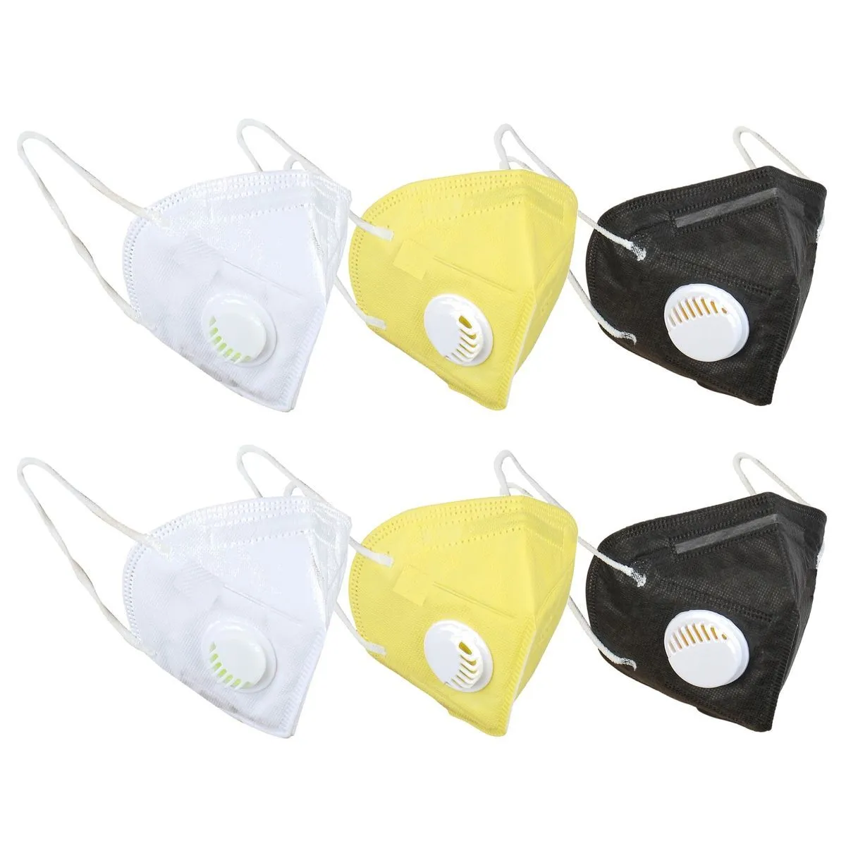 Fabula Pack of 6 KN95/N95 Anti-Pollution Reusable 5 Layer Mask (White,Yellow, Black)