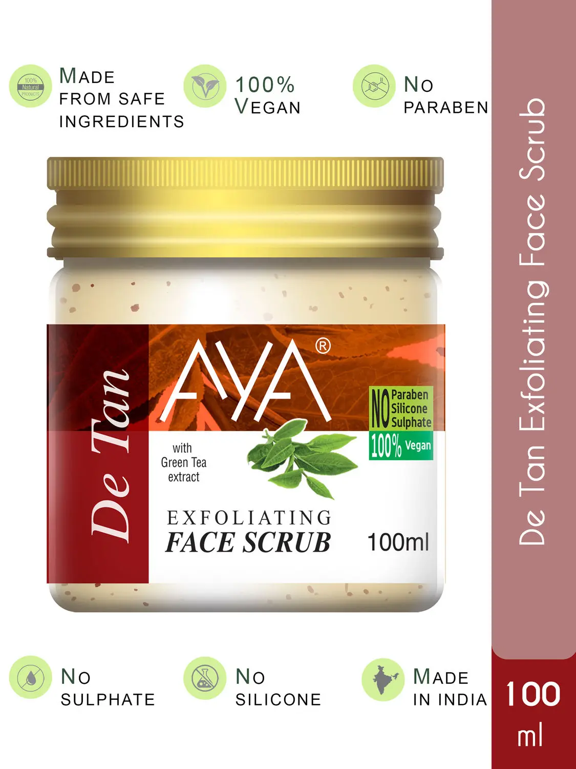 AYA Detan Exfoliating Face Scrub, 100 ml | No Paraben, No Silicone, No Sulphate |