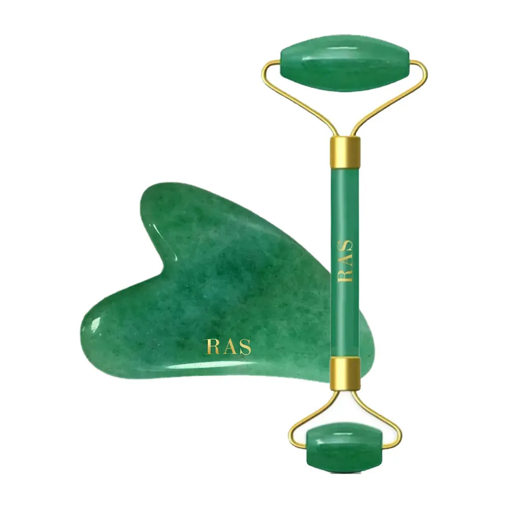 RAS Luxury Oils Jade Face Beauty Tools Set - Gua Sha & Face Roller