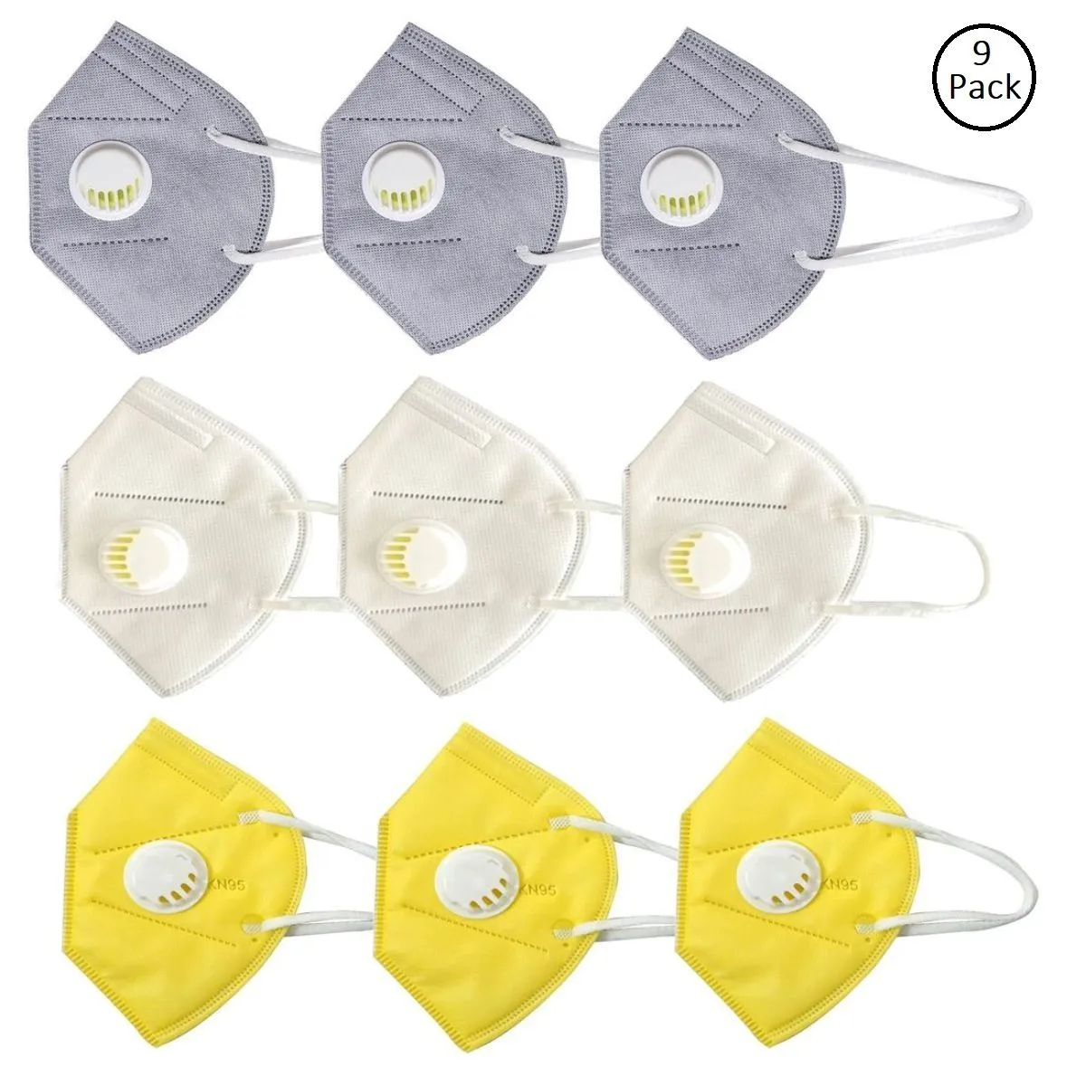 OOMPH Pack of 9 Anti-Pollution Reusable 5 Layer Mask - White Yellow Grey