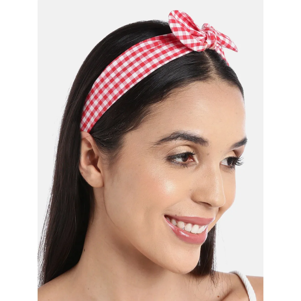 Blueberry Red & White Check Pattern Bunny Knot Hairband