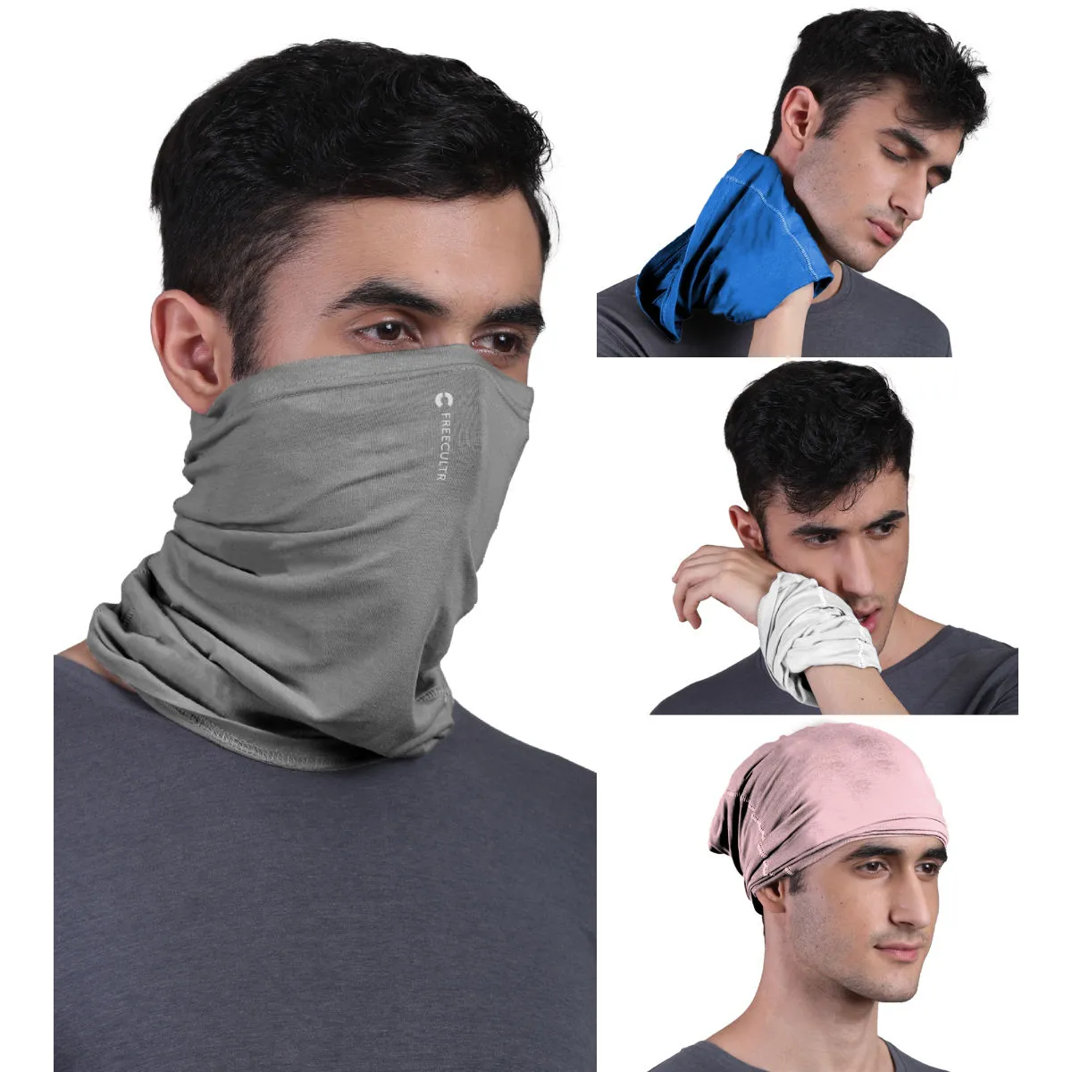 FREECULTR Unisex Plain Bamboo Bandana Anti Microbial Multipurpose Cloth Face Mask (pack Of 4)