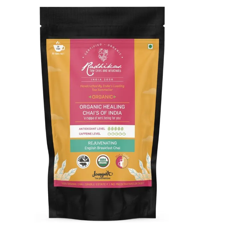 Radhikas Rejuvenating English Breakfast Chai, Certified Organic, Assam CTC Chai, Cold & Hot Brew