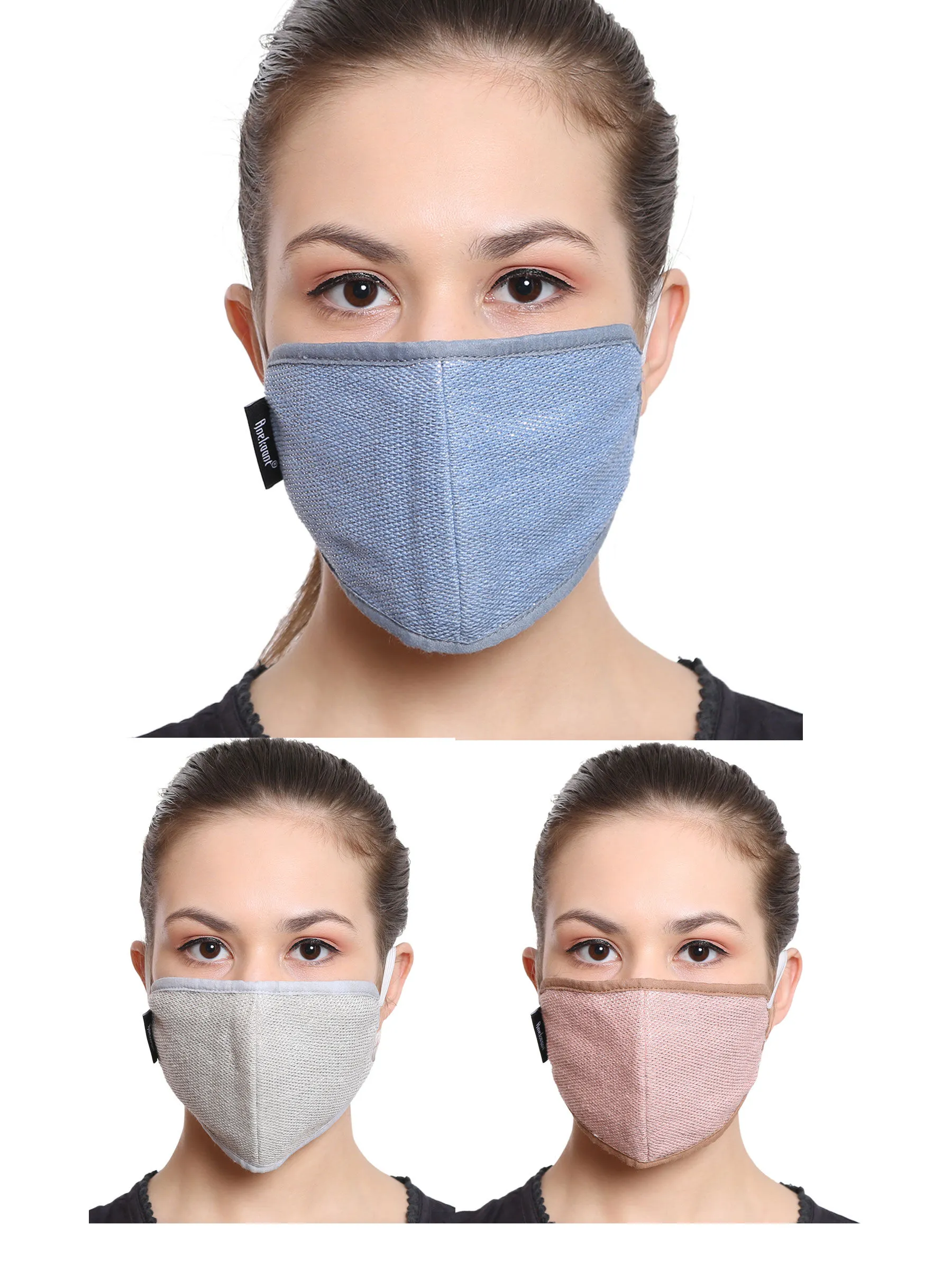 Anekaant Multicolor 3-Ply Reusable Cotton Lurex Fabric Fashion Mask (Pack Of 3)