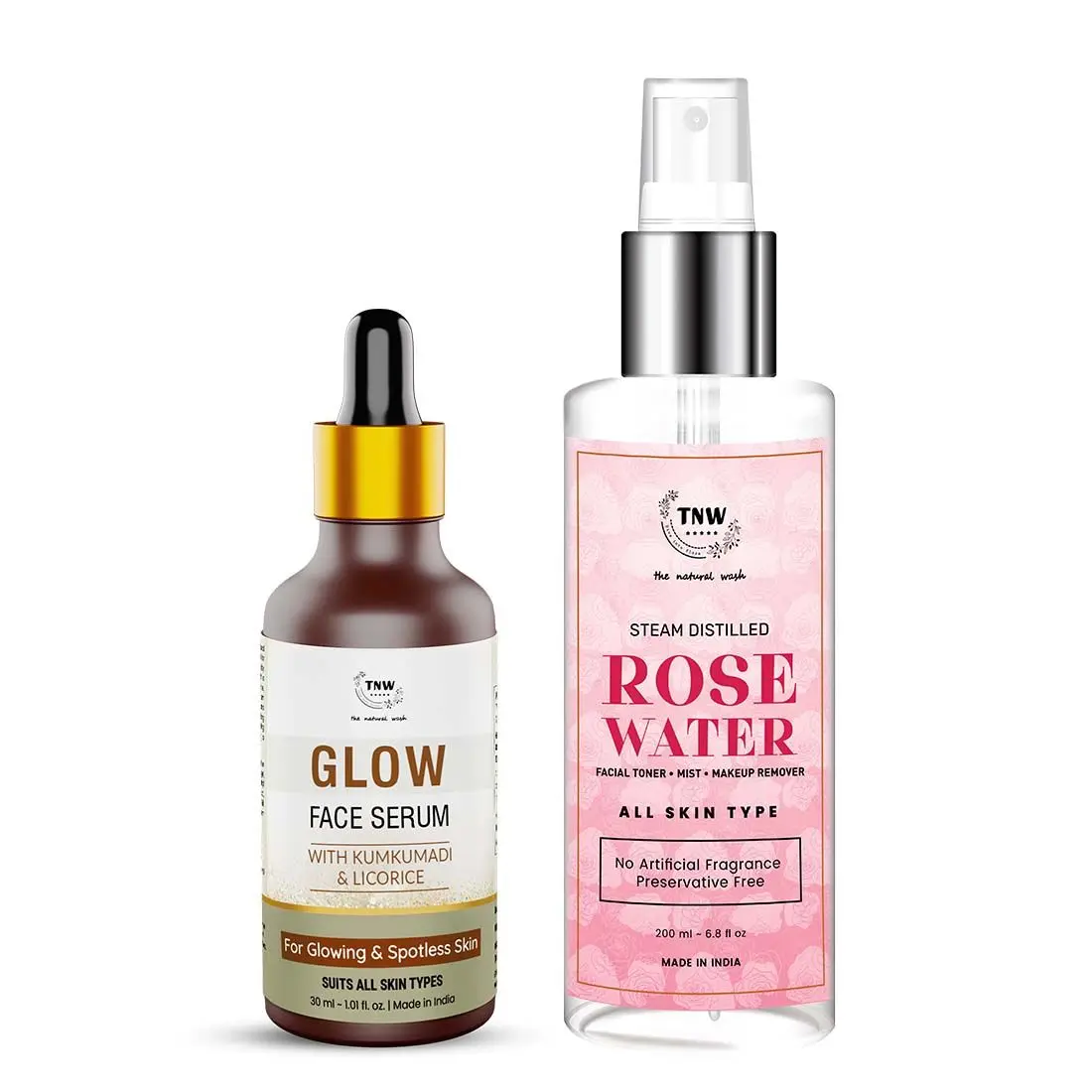 Combo of 2- Rose Water Spray Bottle 200ml & Glow Face Serum 30ml