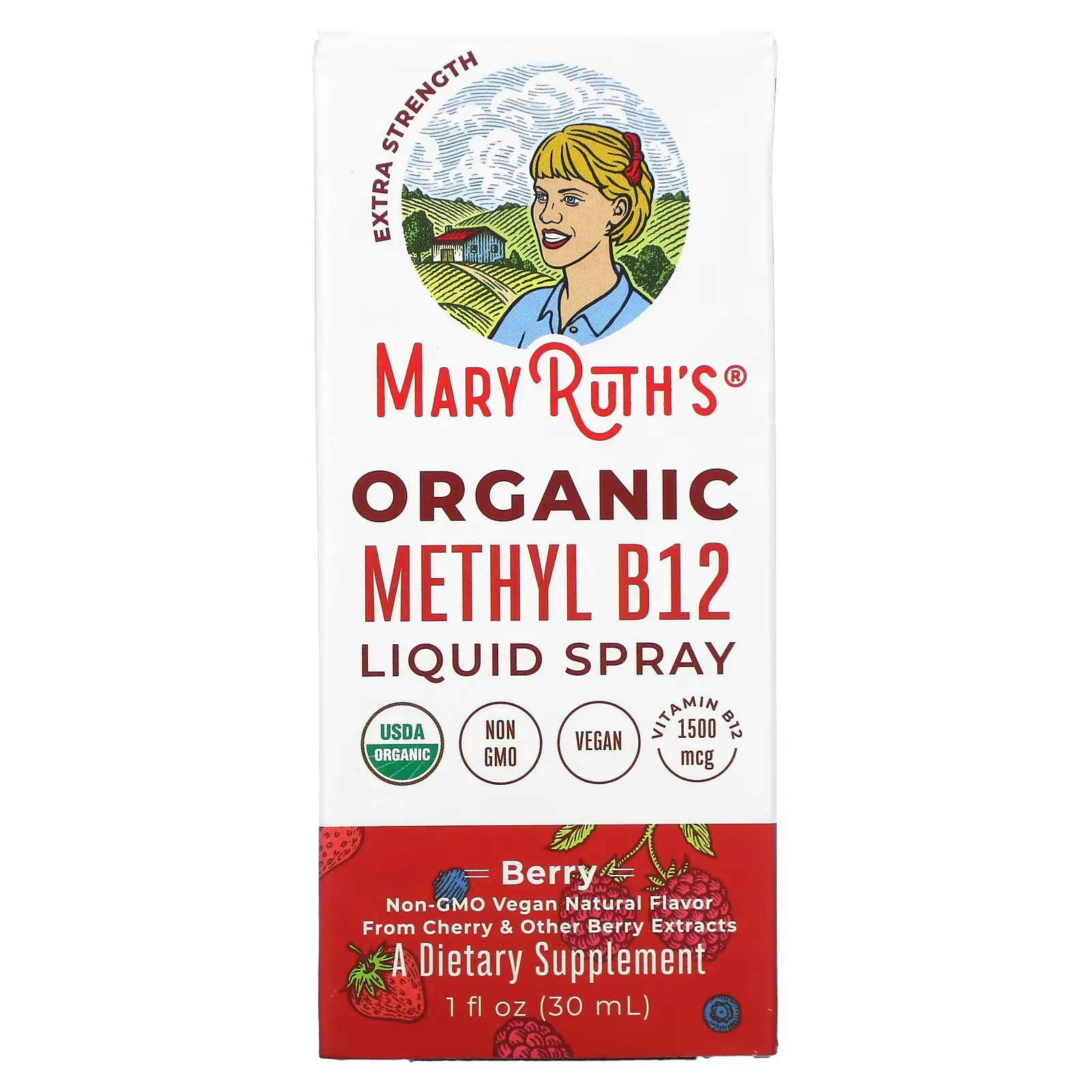 Organic Methly B12 Liquid Spray, Extra Strength, Berry, 1 fl oz (30 ml)