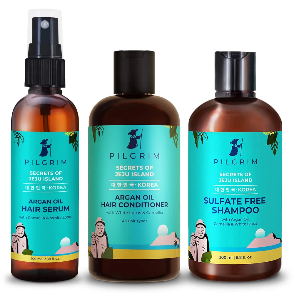 Pilgrim Hair Nourishing Essentials Sulphate Free Shampoo + Argan Oil Hair Conditioner & Hair Serum