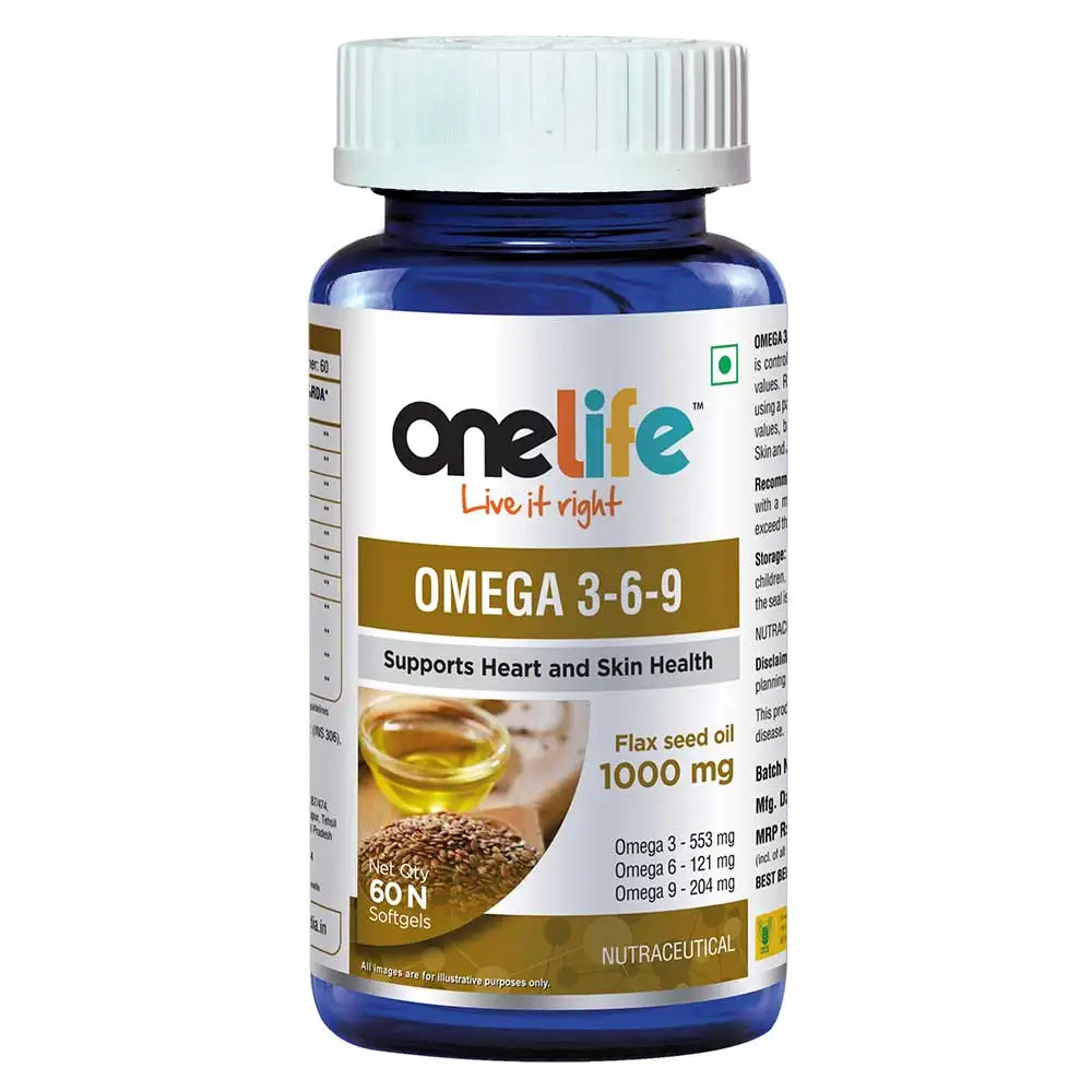 OneLife Omega 3 6 9 Supports Heart & Skin Health,  60 softgels