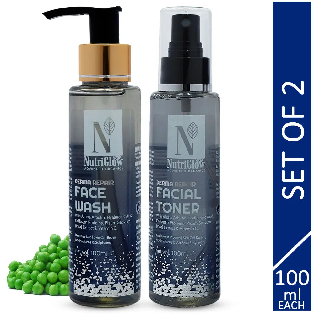 NutriGlow Advanced Organics Derma Repair Combo : Facial Toner and Face Wash For Detoxifies Skin, 100ml each