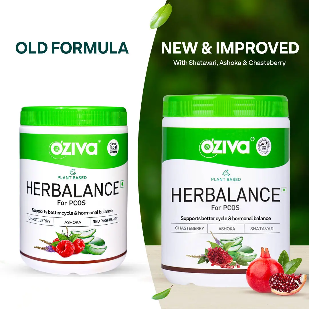 OZiva Plant based HerBalance for PCOS, with Myo-Inositol, ChasteBerry, Shatavari for Hormonal Balance (250 g)