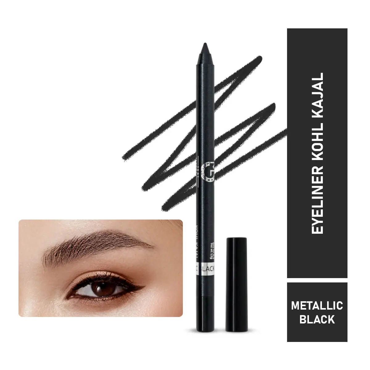 Mattlook Single Stroke Super Glide Eyeliner Kohl Kajal 24 Hours, Easy to Apply Creamy Texture, Intense, Smudgeproof and Water Resistant Colour, Metallic-Black (1.3gm)