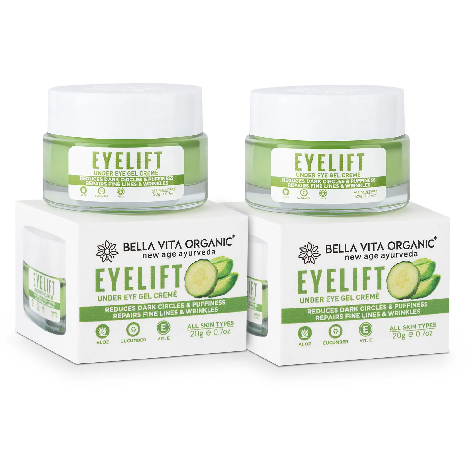 Bella Vita Organic Eyelift Under Eye Cream Gel for Dark Circles - Pack of 2