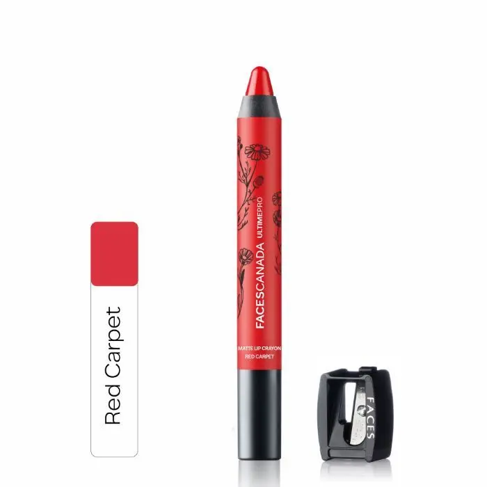 Faces Canada Matte Lip Crayon | Cocoa Butter and Chamomile enriched | One Stroke Intense Color | Smooth Glide | All Day Hydrated Lips | Shade - Red Carpet 2.8g