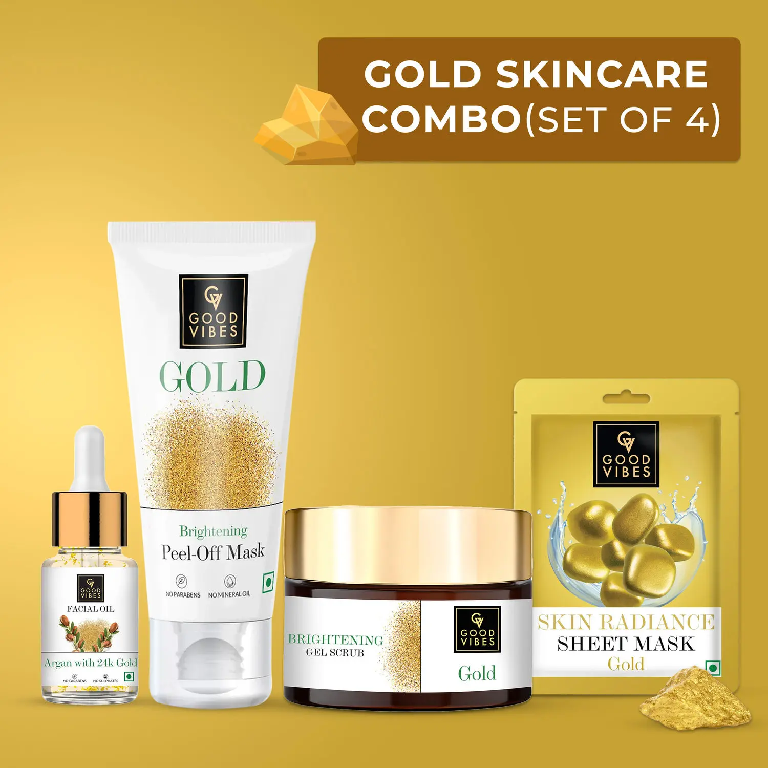 Good Vibes Glow Gold Combo (Peel off mask, Scrub, Facial oil, Scrub)