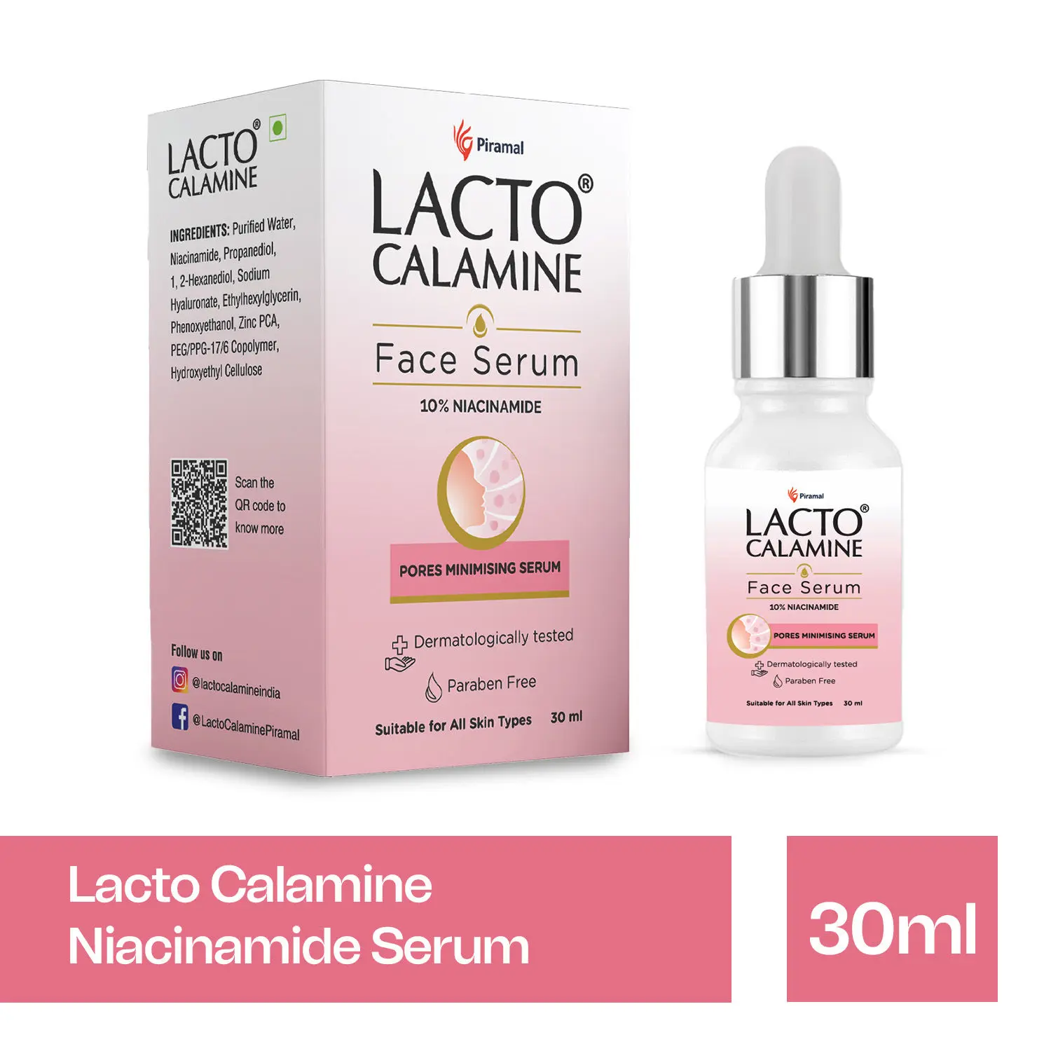 Lacto Calamine 10% Niacinamide face serum, for minimising pores & pigmentation. Suitable for all skin types. No Parabens, No Sulphates (30 ml)