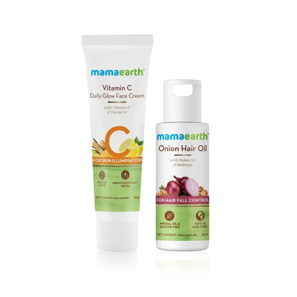 Mamaearth Bestsellers Combo | Vit C Cream and Hair Oil Minis