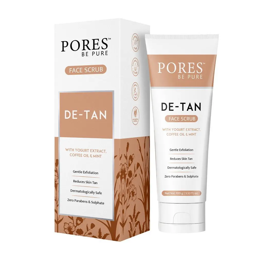 PORES Be Pure De-Tan Face Scrub with Yogurt Extract Coffee & Mint |Gentle Exfoliator & Tan Removal Scrub - 100 G