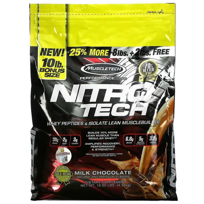 Nitro Tech, Whey Peptides & Isolate Lean Musclebuilder, Milk Chocolate, 10 lbs (4.54 kg)